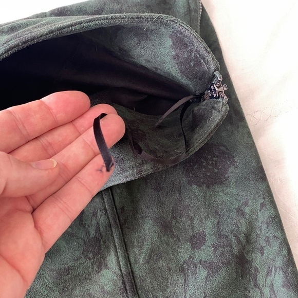 ICONIC Women's 14 Abstract Green Floral Faux Suede Skirt 1/4 Zip Festival Whimsy - Picture 14 of 15